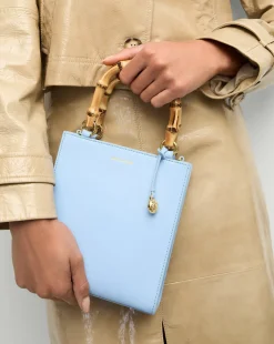 Small Bamboo-Handle Shopper Bag in Light Blue><noscript><img width=
