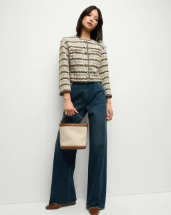 Small Canvas Feedbag in Cream Linen & Tan>Veronica Beard New