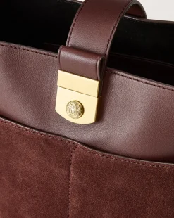 Small Crest Lock Suede Bucket Bag in><noscript><img width=