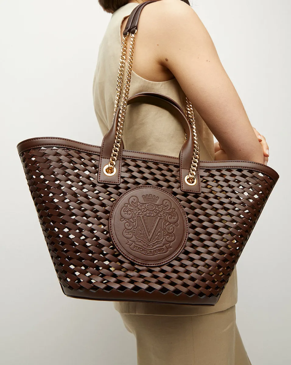 Small Crest Market Tote in Dark Brown>Veronica Beard Hot