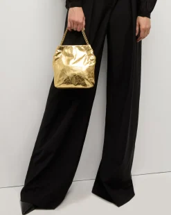 Small Metallic Slouch Shoulder Bag in Antique Gold><noscript><img width=