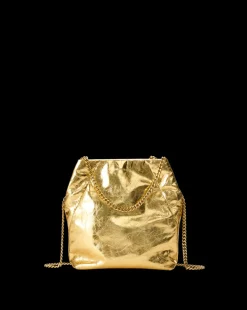 Small Metallic Slouch Shoulder Bag in Antique Gold><noscript><img width=