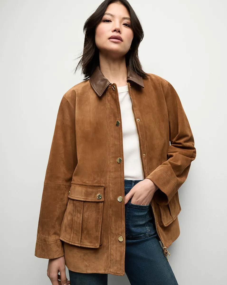 Suz Suede Dickey Chore Coat in Tan>Veronica Beard Best