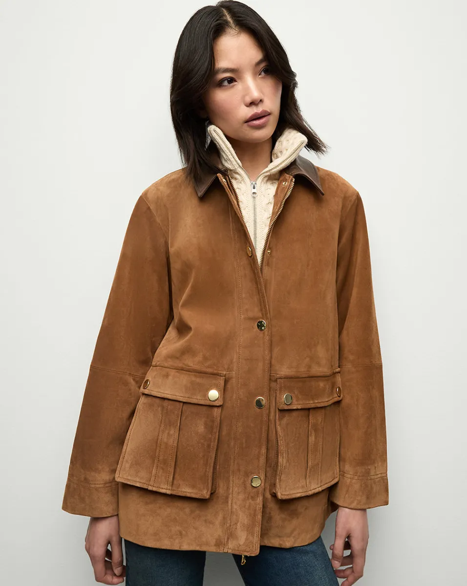 Suz Suede Dickey Chore Coat in Tan>Veronica Beard Best