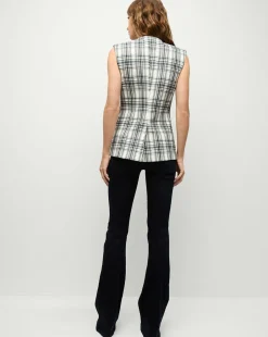 Tamara Plaid Vest in Ivory & Navy><noscript><img width=