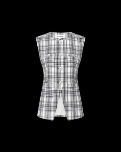 Tamara Plaid Vest in Ivory & Navy><noscript><img width=