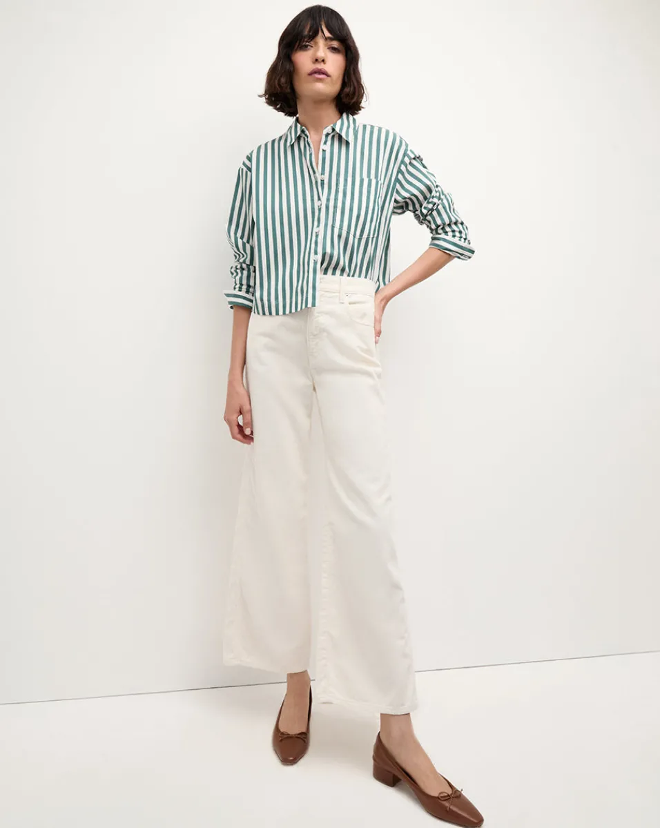 Taylor Cropped Corduroy Wide-Leg Pant in White>Veronica Beard Hot