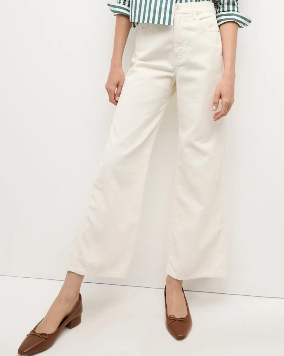 Taylor Cropped Corduroy Wide-Leg Pant in White>Veronica Beard Hot