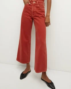 Taylor Cropped Wide-Leg Jean in Brick Red>Veronica Beard Hot