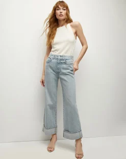 Taylor Cuffed Cropped Wide-Leg Jean in Airway Cloud>Veronica Beard Outlet