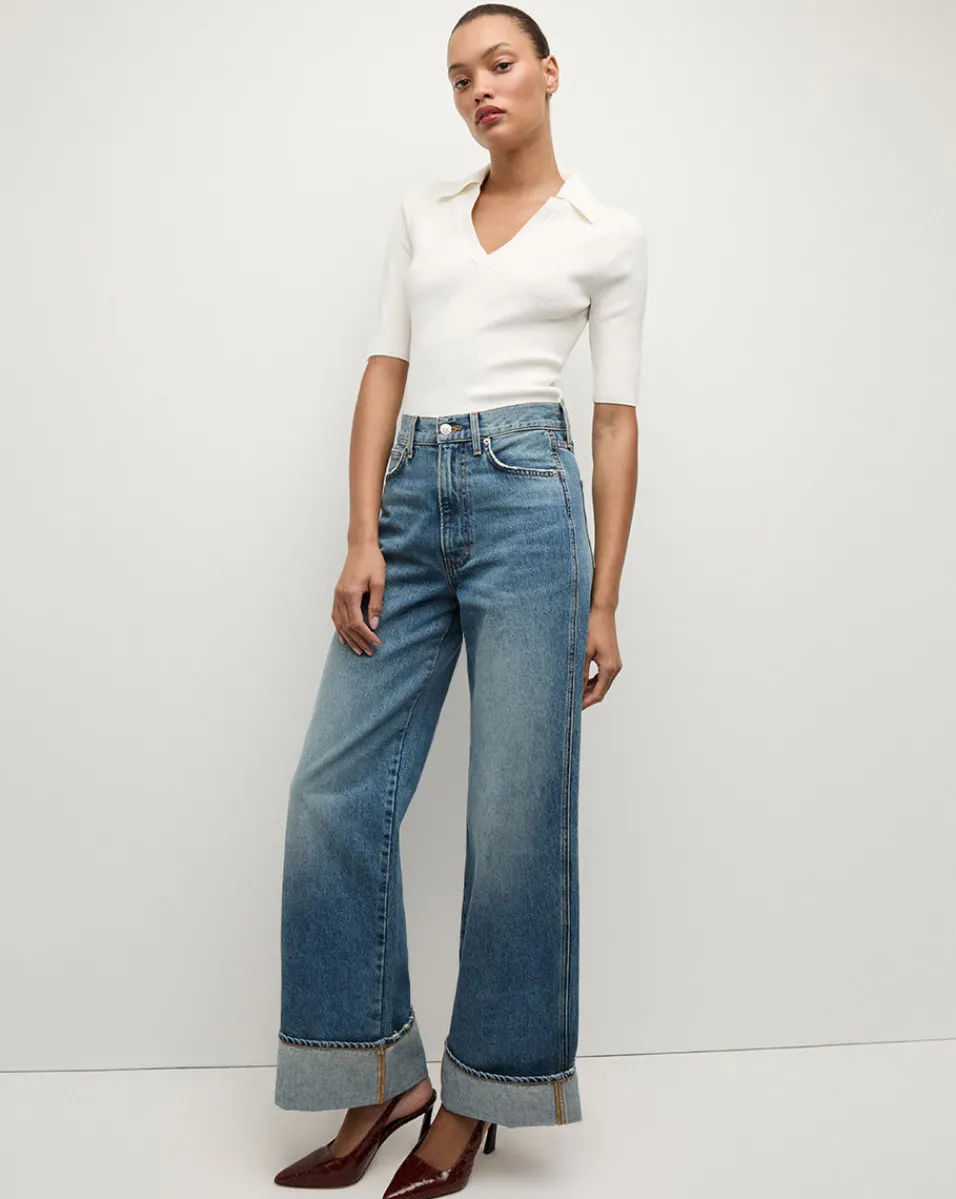 Taylor Cuffed Wide-Leg Jean | Medium Wash Blue Jeans>Veronica Beard New