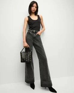 Taylor Cuffed Wide-Leg Jeans in Washed Black>Veronica Beard Outlet