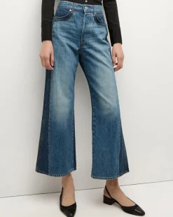 Taylor Two-Tone Cropped Wide-Leg Jean in Blue>Veronica Beard Best