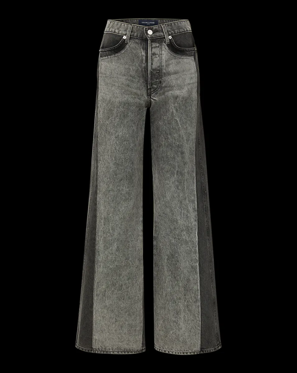 Taylor Two-Tone Wide-Leg Jean in Volcanic Stone Colorblock>Veronica Beard Sale