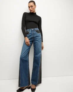 Taylor Two-Tone Wide-Leg Jean in Blue Moon Colorblock>Veronica Beard Clearance