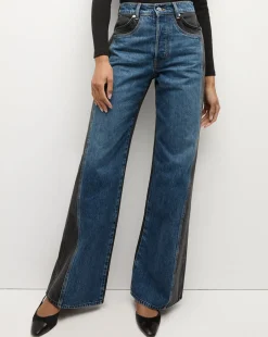 Taylor Two-Tone Wide-Leg Jean in Blue Moon Colorblock>Veronica Beard Clearance