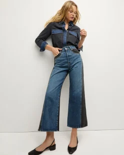 Taylor Two-Tone Wide-Leg Jean in Blue Moon Colorblock>Veronica Beard Sale