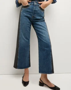 Taylor Two-Tone Wide-Leg Jean in Blue Moon Colorblock>Veronica Beard Sale