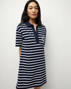 Terrence Terrycloth Dress in Marine/Off-White/Blue Surf>Veronica Beard Sale
