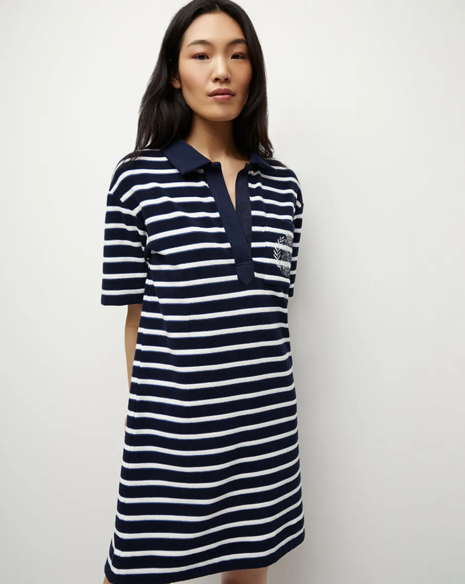 Terrence Terrycloth Dress in Marine/Off-White/Blue Surf>Veronica Beard Sale