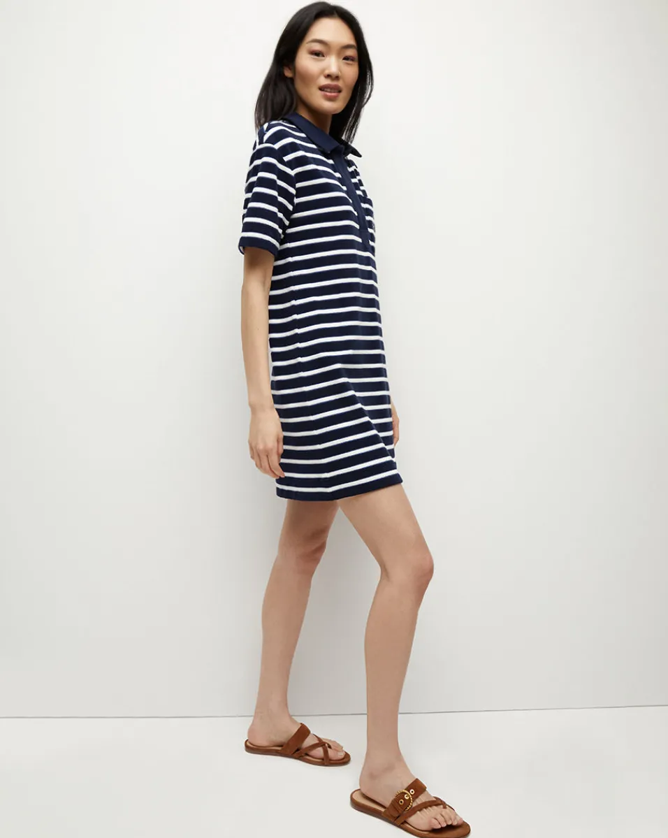 Terrence Terrycloth Dress in Marine/Off-White/Blue Surf>Veronica Beard Sale