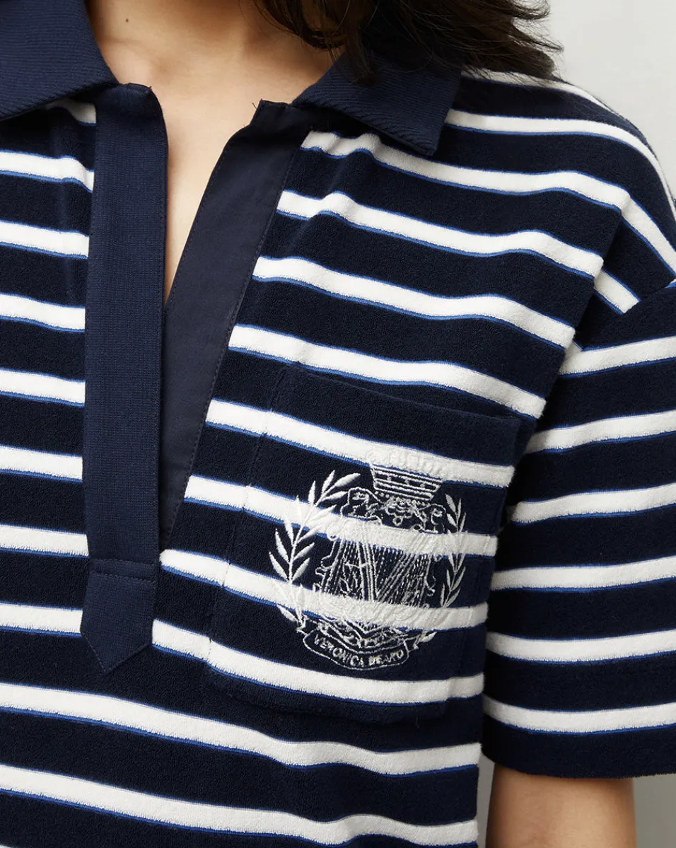 Terrence Terrycloth Dress in Marine/Off-White/Blue Surf>Veronica Beard Sale