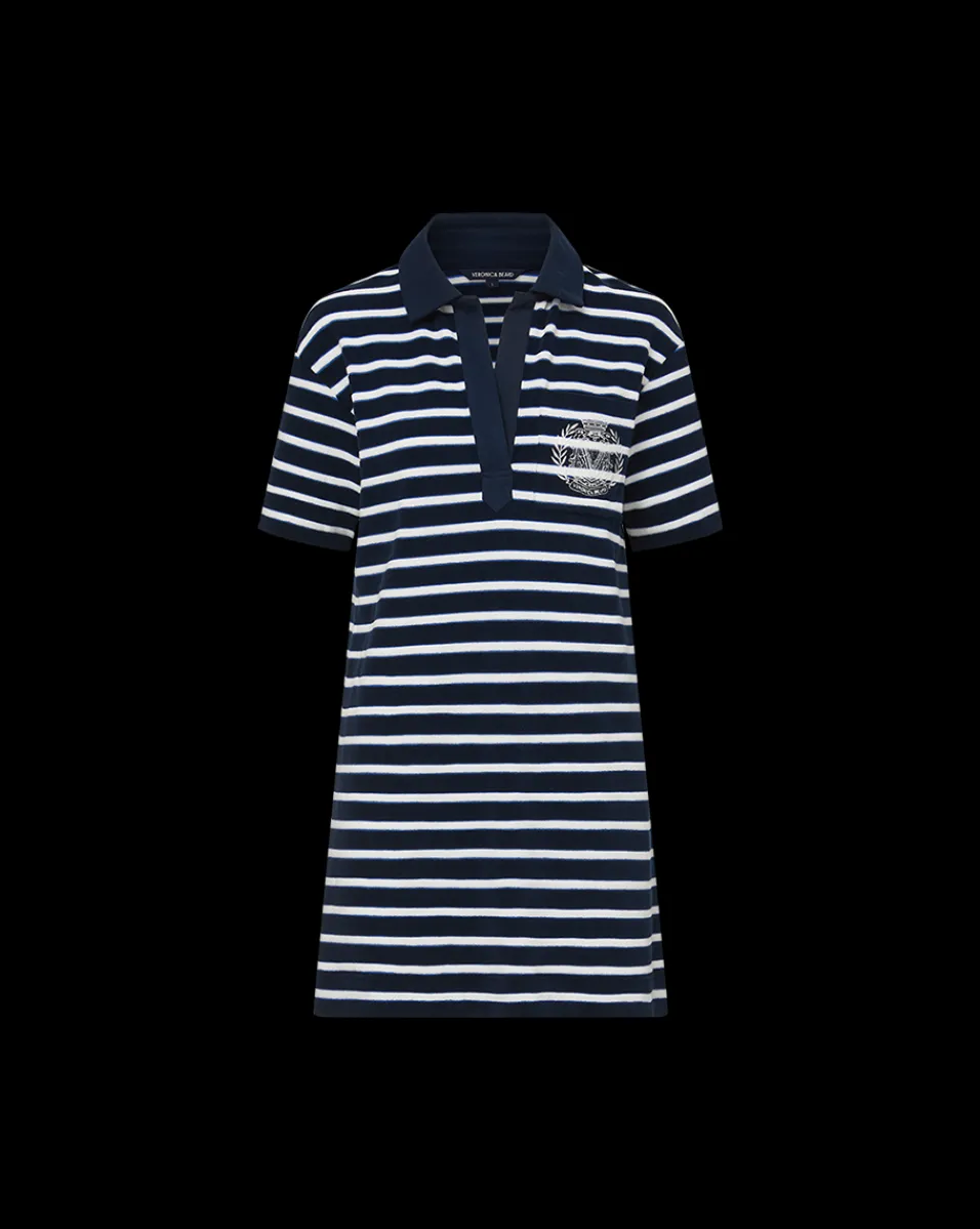 Terrence Terrycloth Dress in Marine/Off-White/Blue Surf>Veronica Beard Sale