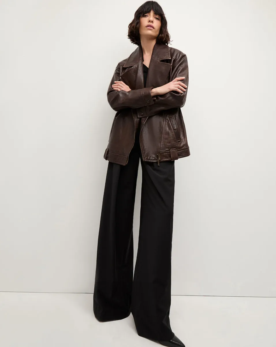 Thandie Leather Dickey Jacket in Dark Brown>Veronica Beard Online