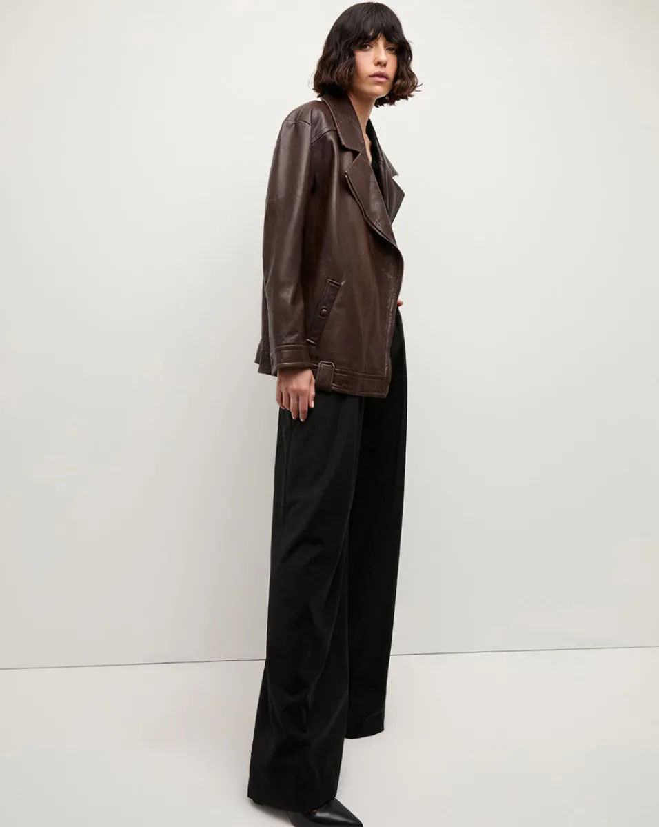 Thandie Leather Dickey Jacket in Dark Brown>Veronica Beard Online