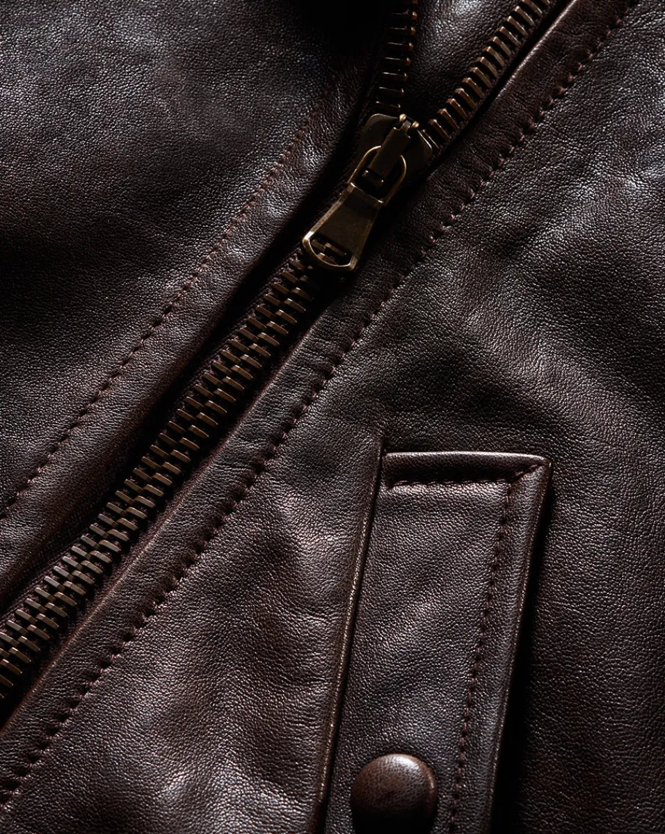 Thandie Leather Dickey Jacket in Dark Brown>Veronica Beard Online