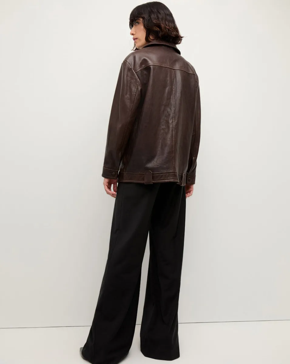 Thandie Leather Dickey Jacket in Dark Brown>Veronica Beard Online