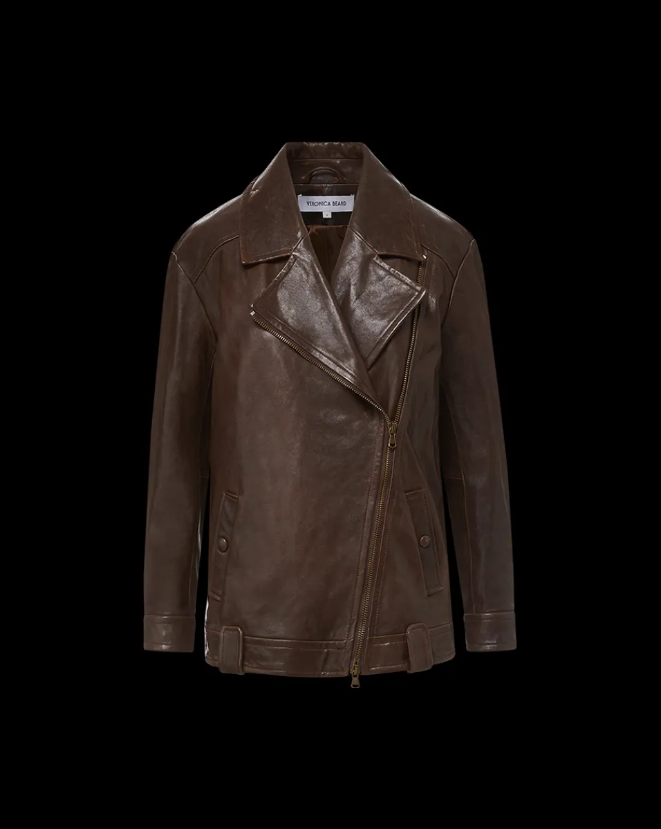 Thandie Leather Dickey Jacket in Dark Brown>Veronica Beard Online