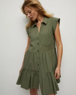 Trisha Cotton Shirtdress in Stone Army><noscript><img width=