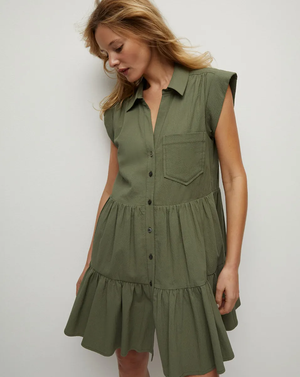 Trisha Cotton Shirtdress in Stone Army>Veronica Beard Hot