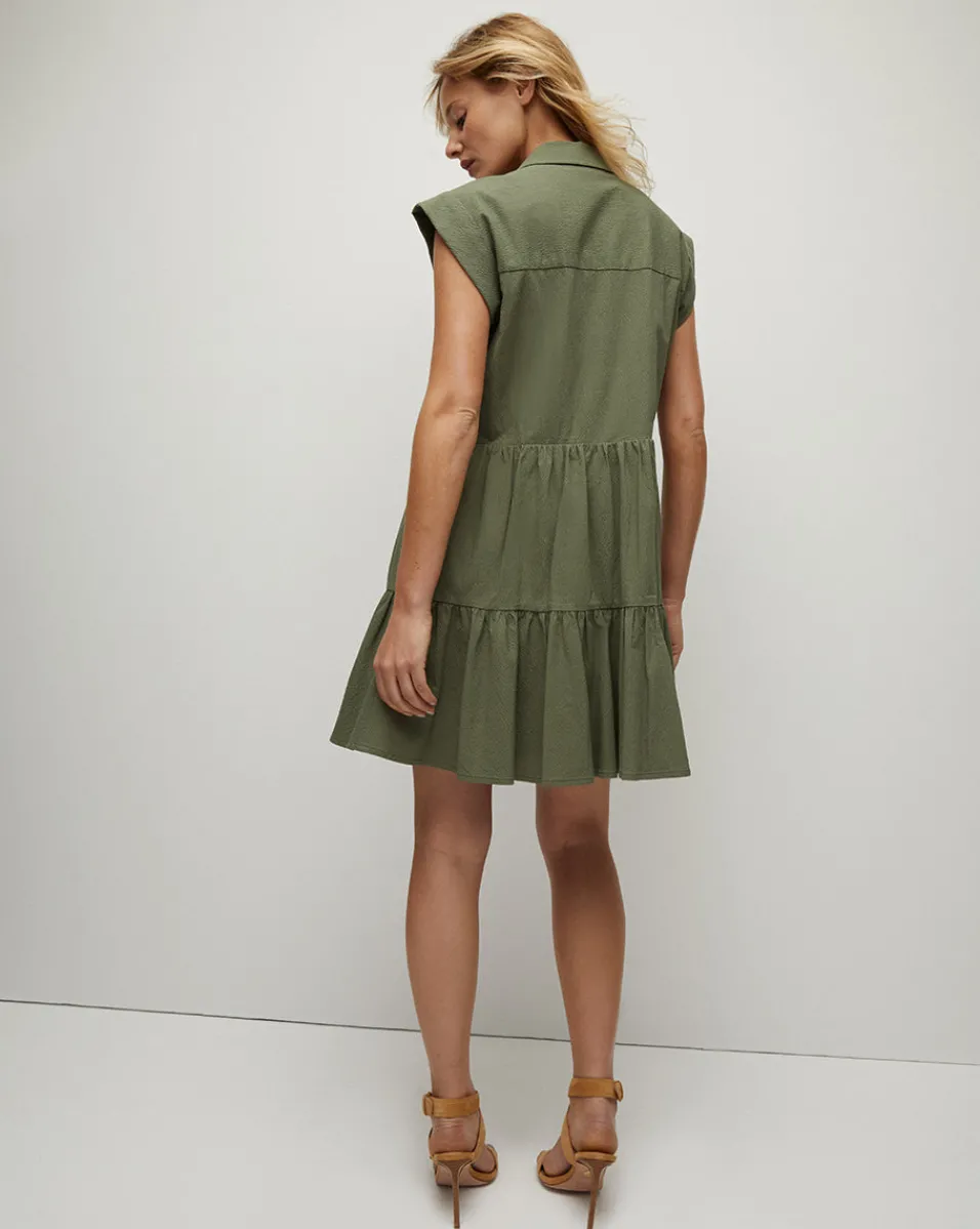 Trisha Cotton Shirtdress in Stone Army>Veronica Beard Hot