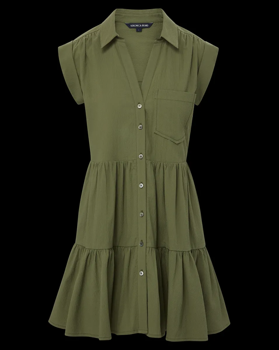 Trisha Cotton Shirtdress in Stone Army>Veronica Beard Hot