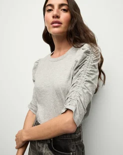 Waldorf Ruched-Sleeve Tee in Heather Grey>Veronica Beard Clearance