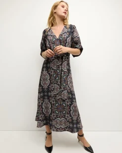 Wyatt Kaleidoscope-Print Dress in Navy Multi>Veronica Beard Best